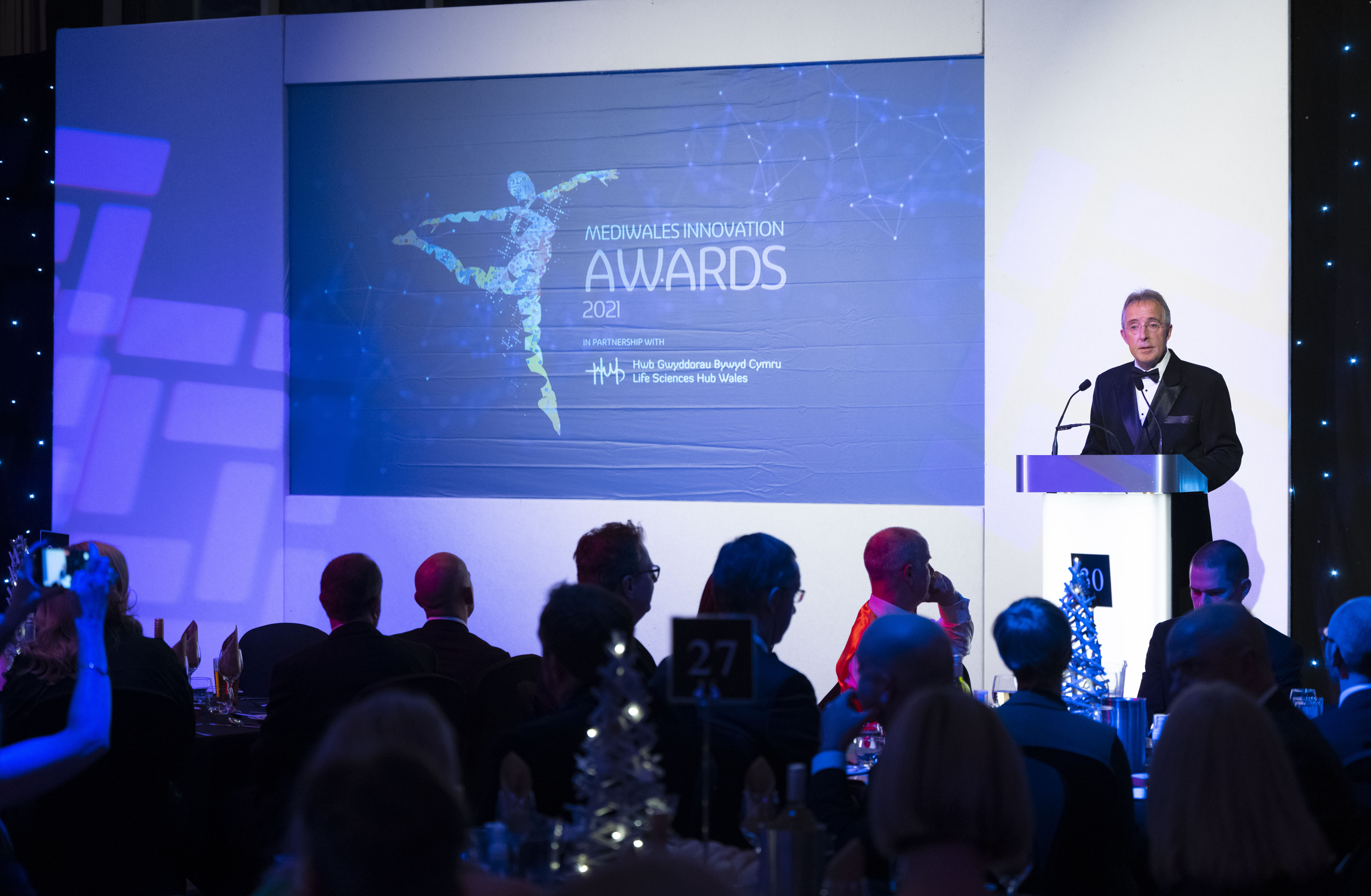Chris Martin, Life Sciences Hub Wales Chairman, presenting at the 2021 Innovation Awards