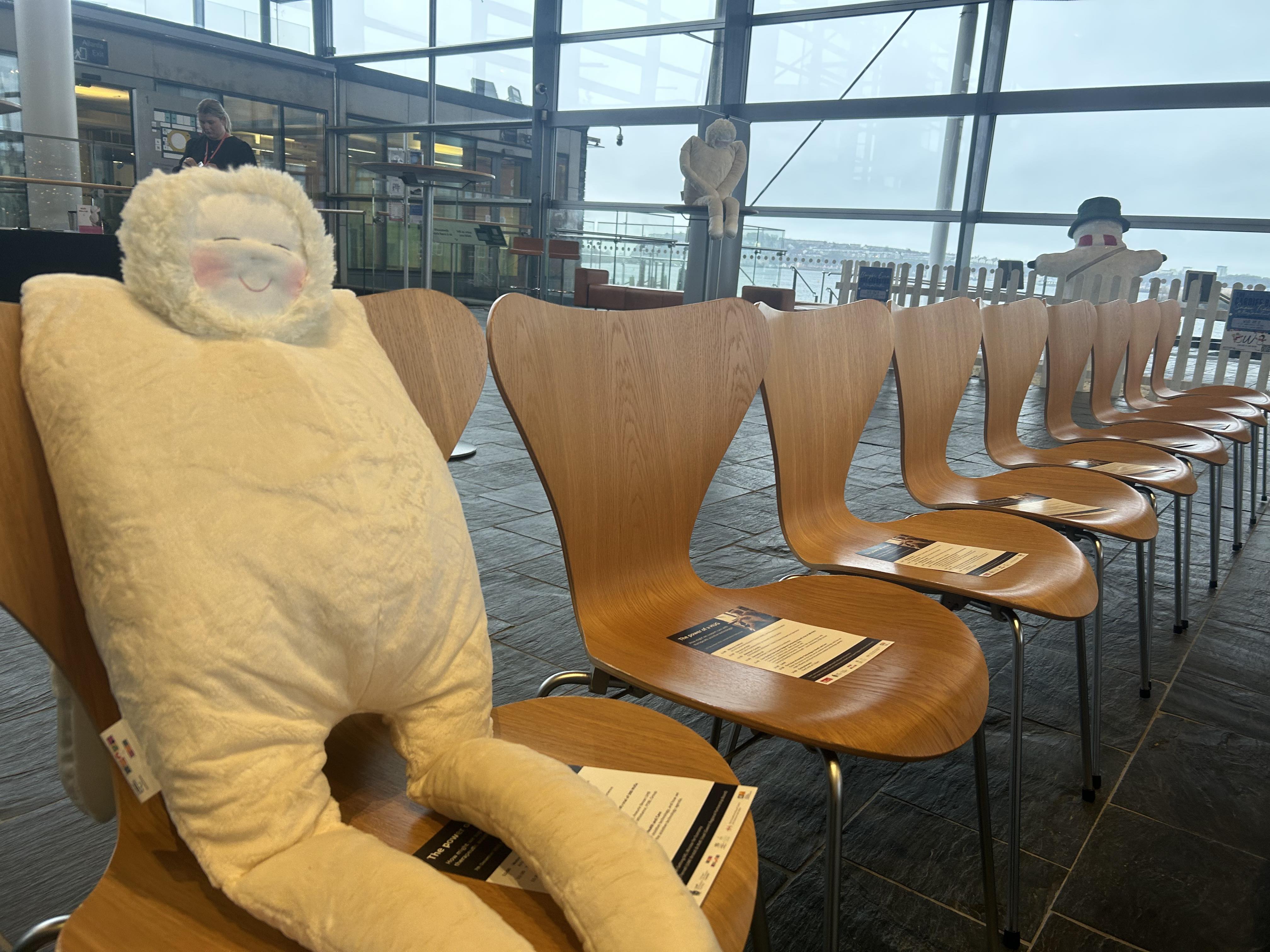 A HUG comforter positioned a chair at the HUG event held in the Senedd