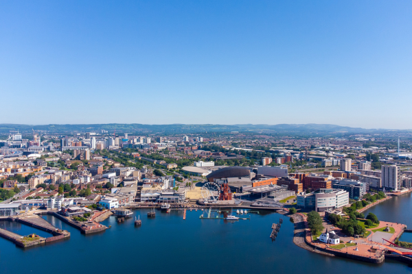 Cardiff Bay, Wales aerial shot 