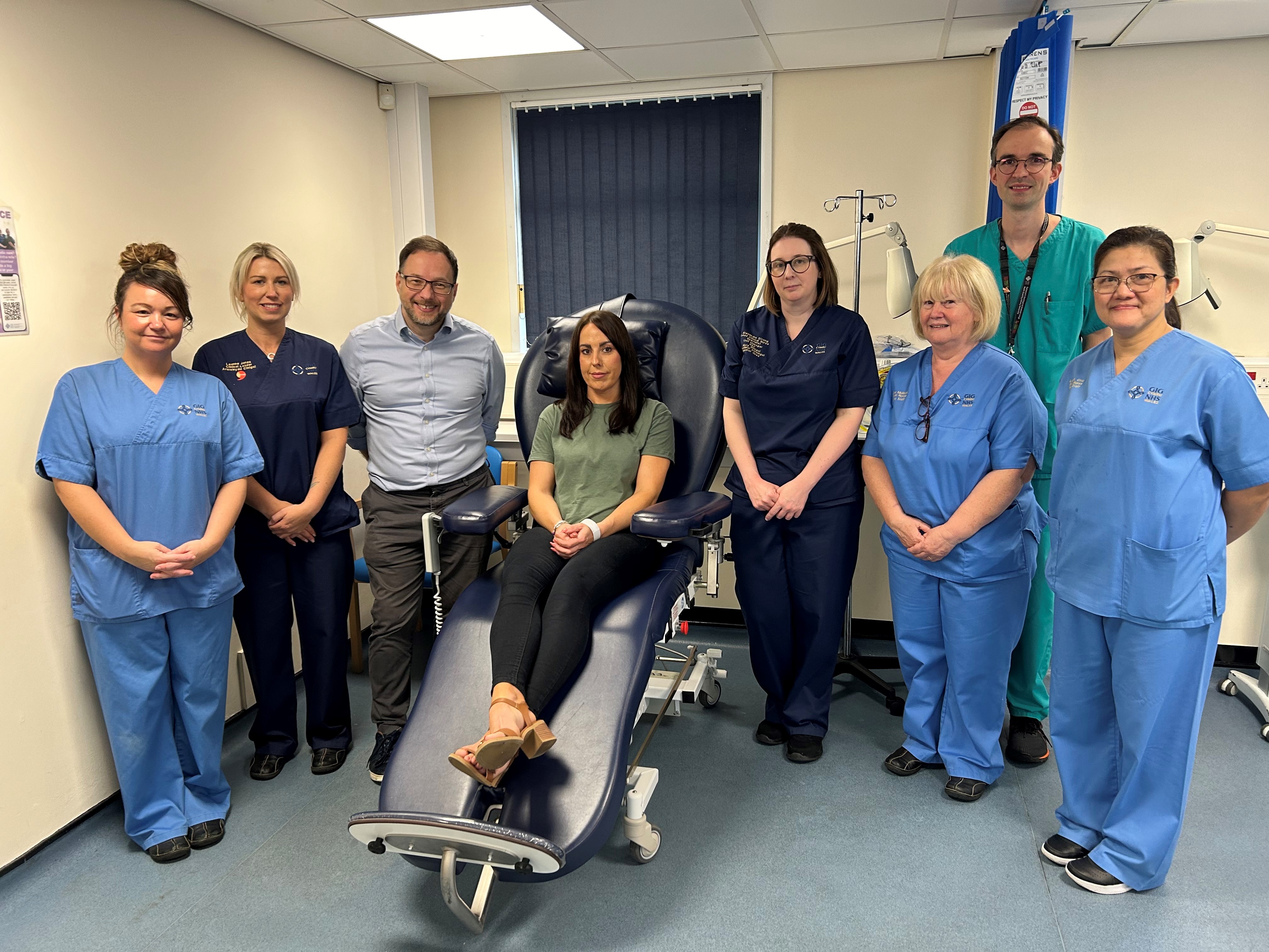 A photo of staff at Swansea Bay University Health Board and patient Emma Cullen