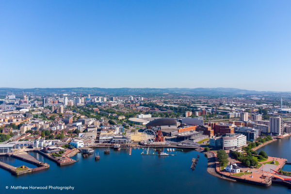 Cardiff Bay, Wales aerial shot 