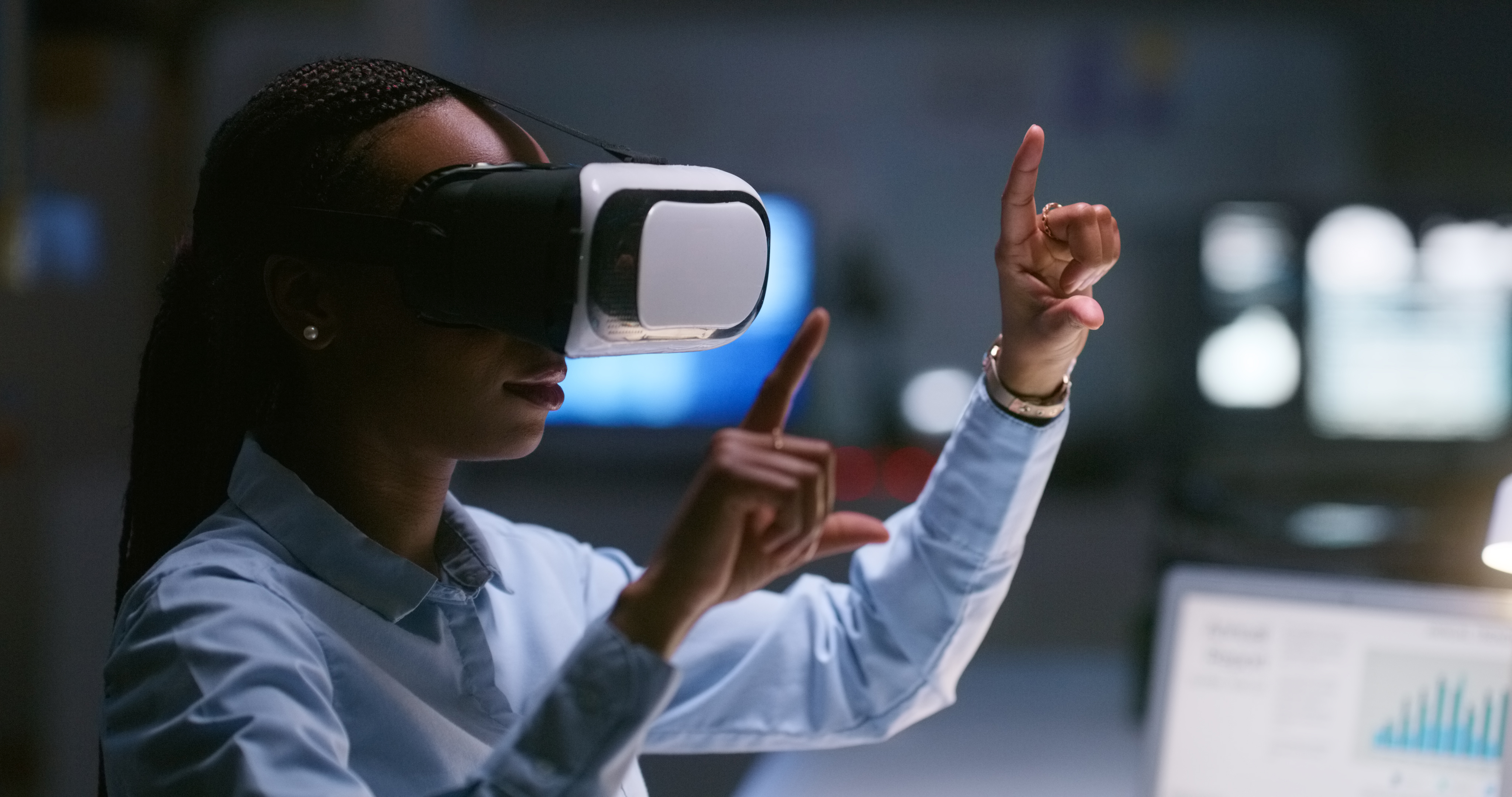 A woman wearing a VR headset