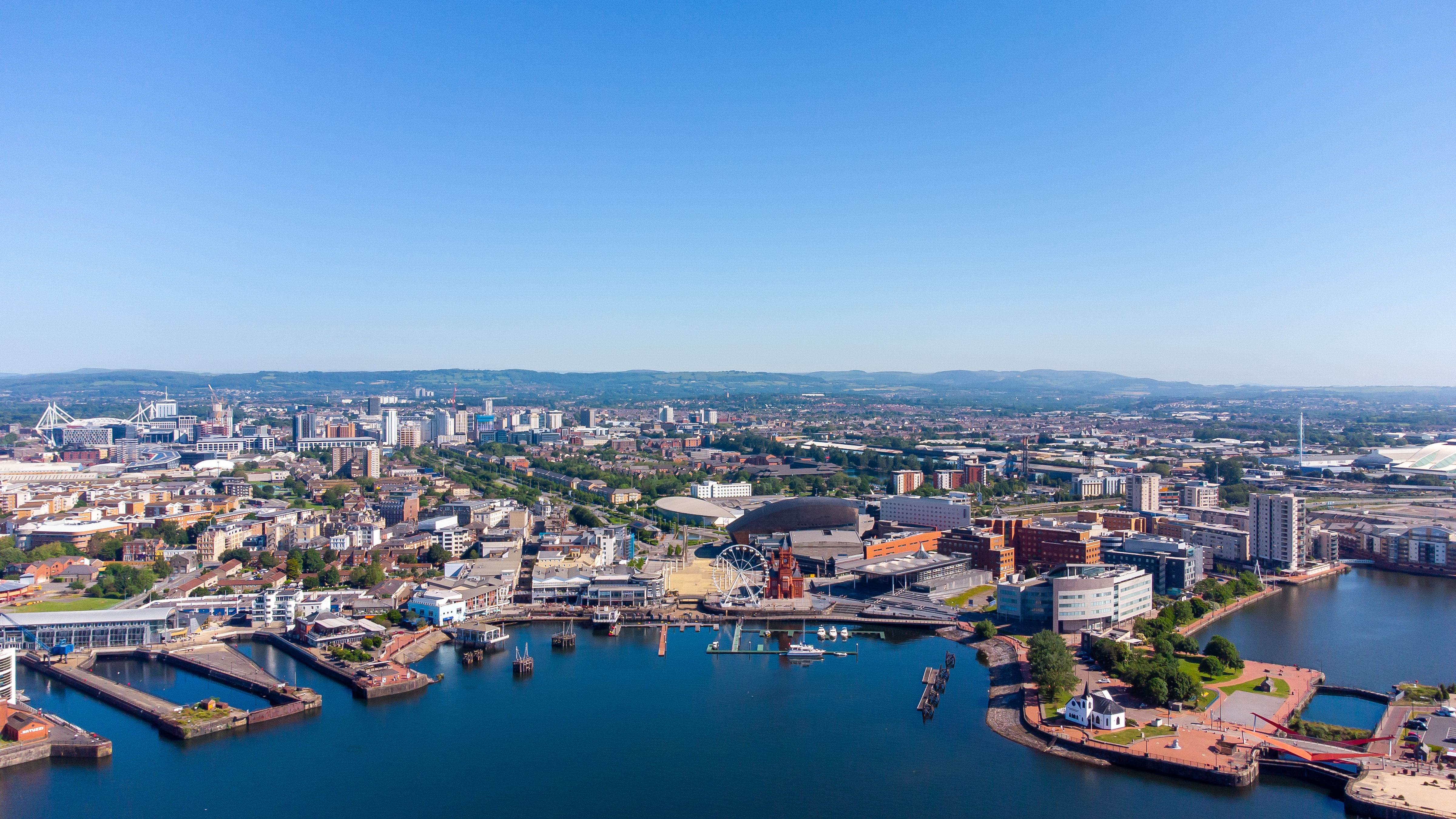 Cardiff Bay, Wales aerial shot 