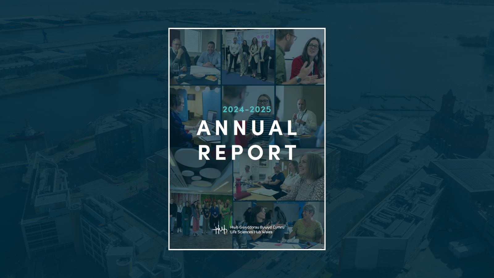 Annual Report front cover on a blue background.