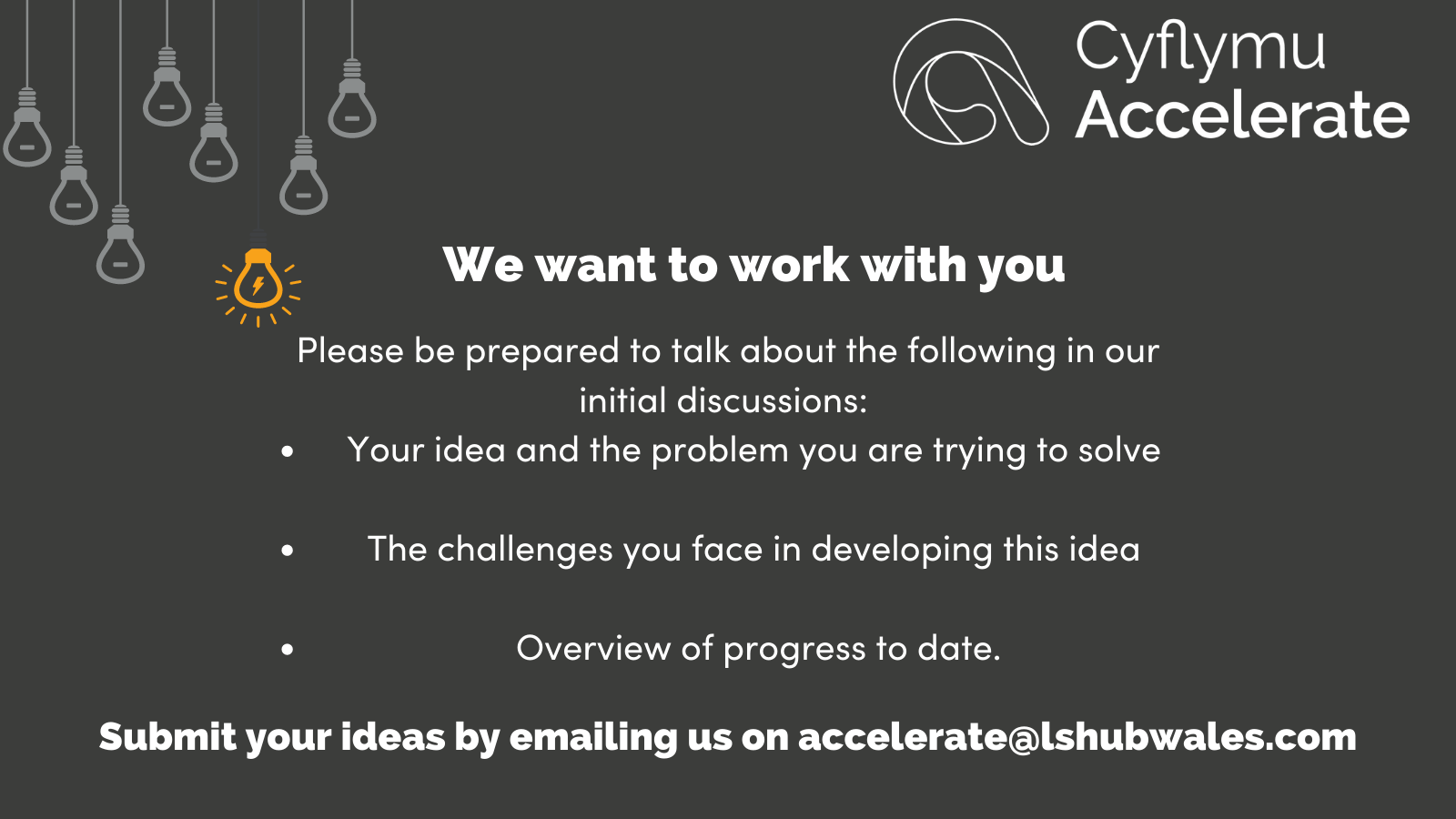 Details of how to email Accelerate, accelerate at lshubwales.com
